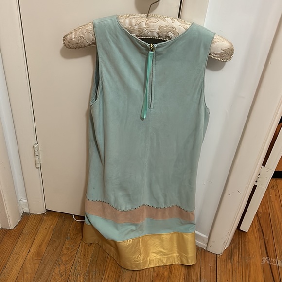 Manoush mint green suede with gold leather trim cocktail dress size 38 - Picture 2 of 5